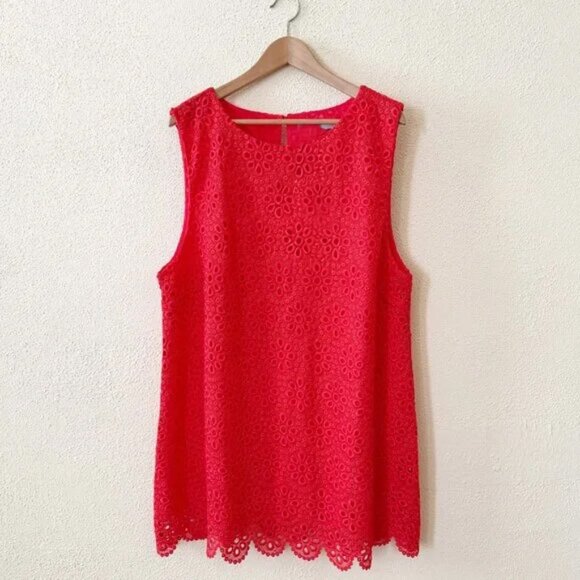 Hill House Charlie Shift Mini Dress Poppy Red Scallop Lace Small Holidays Party - Picture 5 of 9